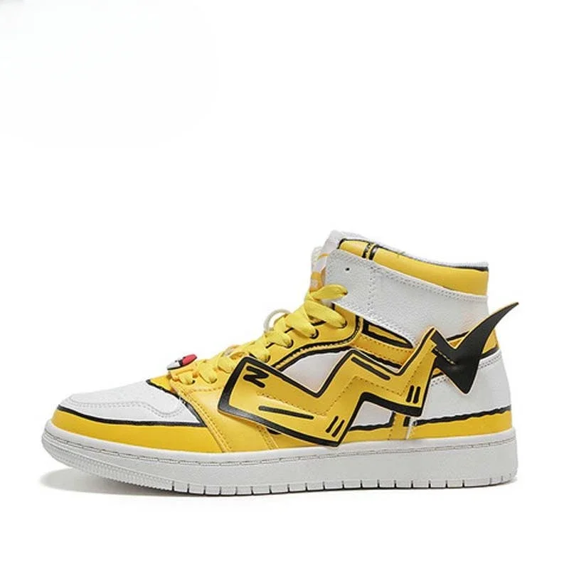 Pokemon Anime Cartoon Pikachu Men's Shoes Graffiti High Top Sports Board Shoes Hand Painted Low Heel Casual Couples Lightning