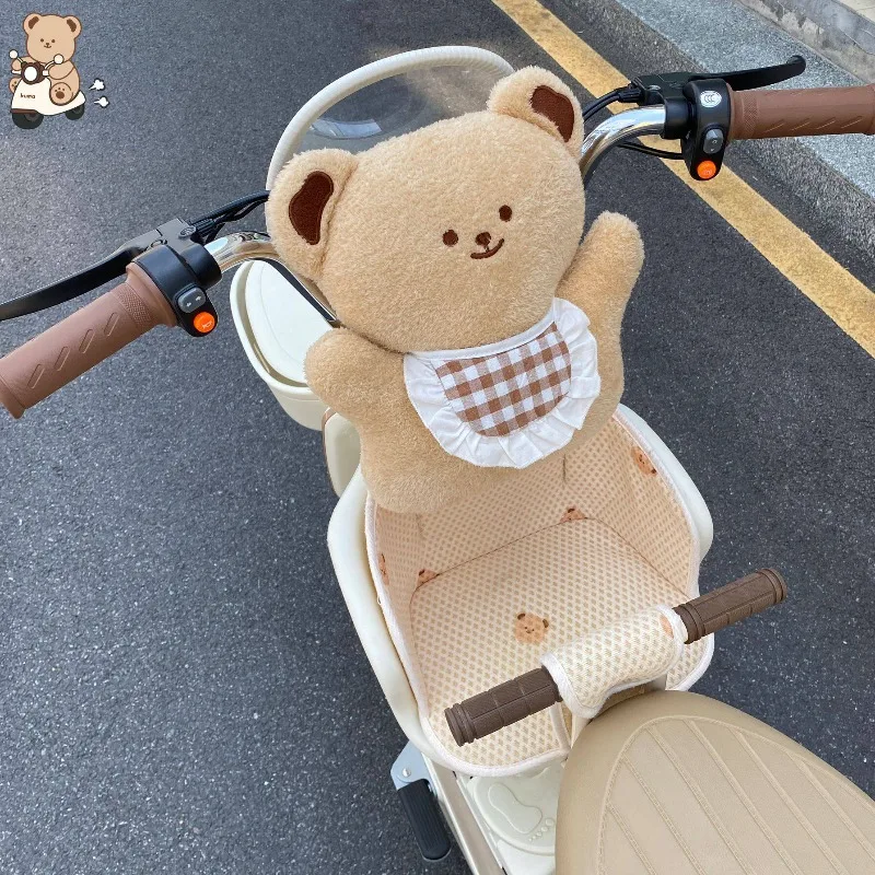 Cute Plush Bear E-Bike Anti-collision Head Pad, Thickened Enlarged Kids Seat Safety Head Protector for Electric Scooter