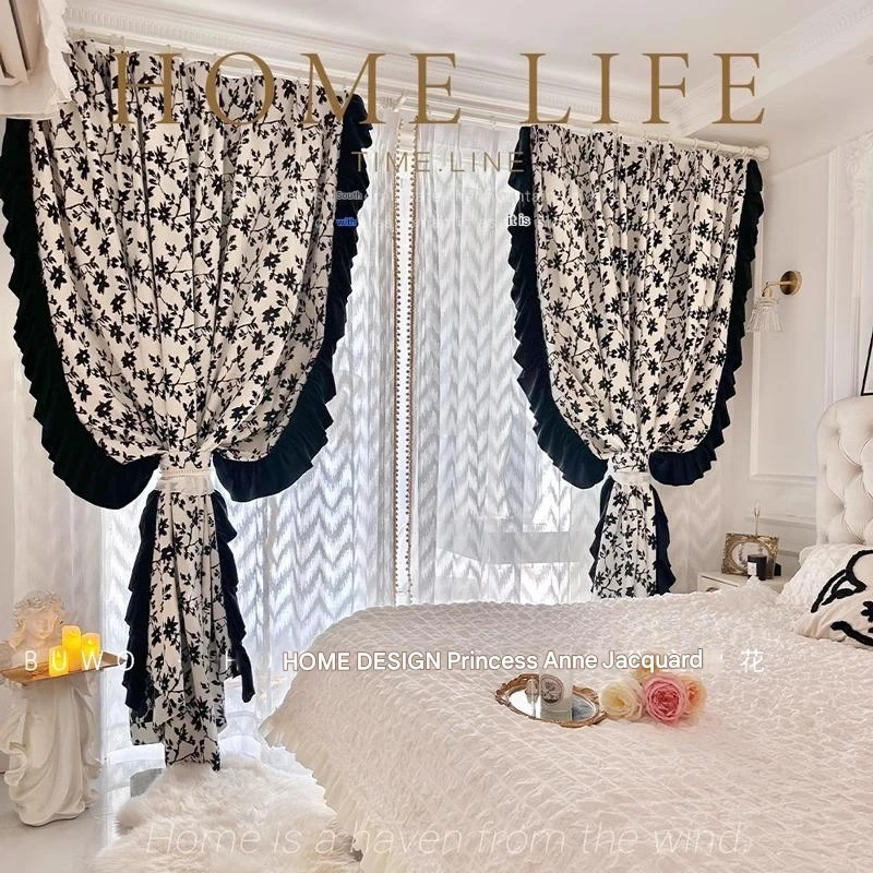 Custom French retro lace 80% blackout curtains for living room bedroom bay window balcony wholesale