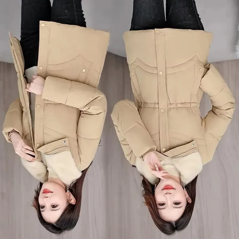 

Модная хлопковая куртка с лацканами, женские парки, новинка 2025 года, зимнее теплое пальто с хлопковой подкладкой на талии, повседневная верхняя одежда, верхняя одежда Джокера, женская