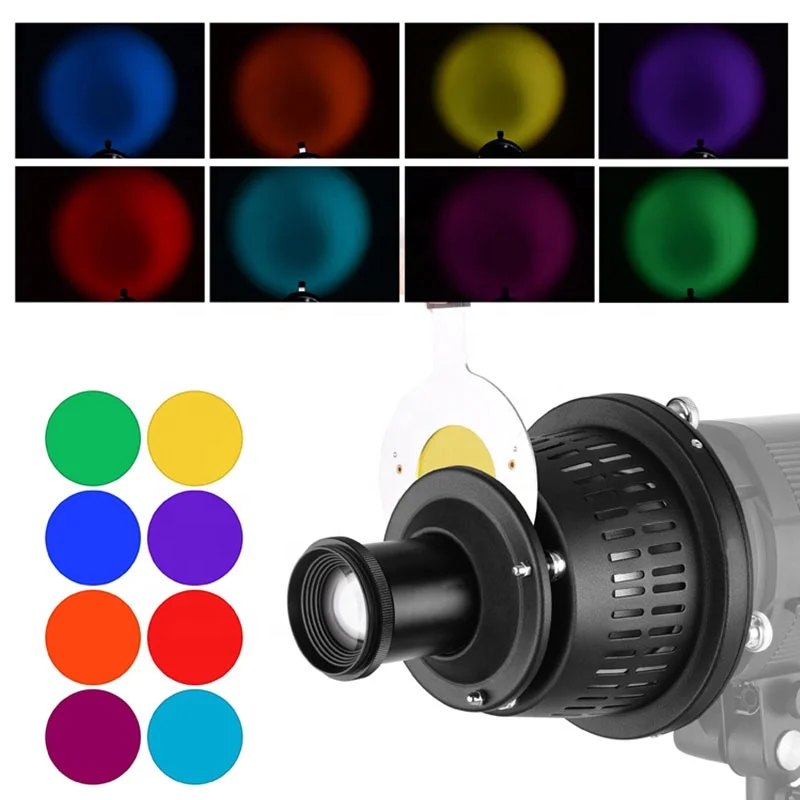 Fotografia cônica estúdio Strobe Flash Light, Snoot Refletor, Filtros de cor, Effect Card