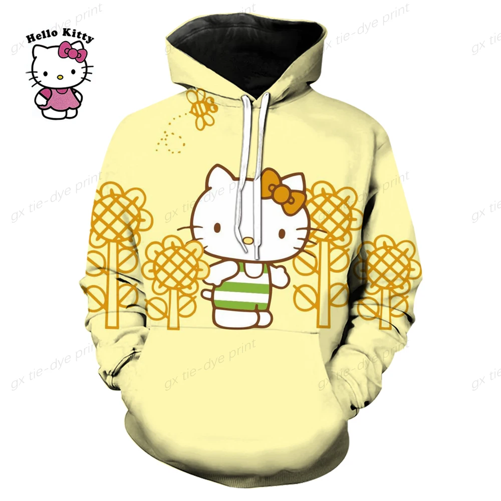 Sanrio Hello Kitty Cartoon Print Hoodie y2k Fashion New Women\'s Casual Harajuku Oversized Sweatshirt Kawaii Women\'s Spring Top