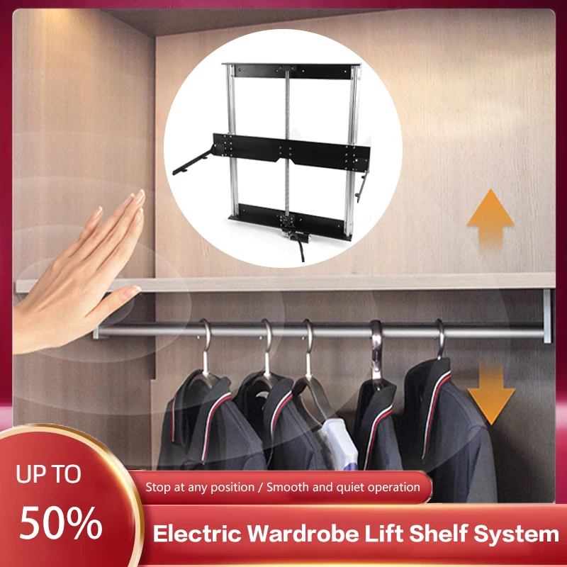 

Quiet Motorized Wardrobe Lifting System With Hidden Silent Rail And Remote Control For Up Down Movement Freely Stop In Home