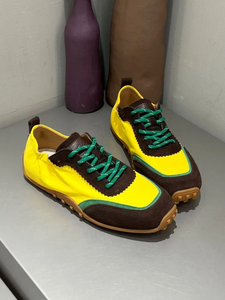 New Retro Womens Sneakers Jogging Color Block Breathable Lace Up Splicing Suede Shoes Antiskid Gym Fitness Training Skateboard