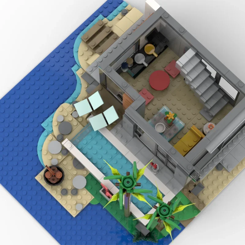 971pcs MOC Modern Beach House Modulared Model Building Blocks Architecture Toy Assemble Idea Christmas Gift Education Brick