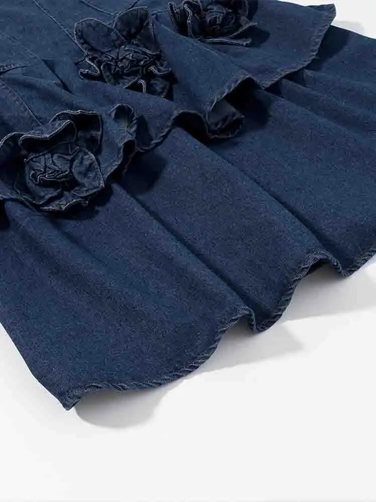 ヨーロッパスタイルの新しい女性のファッション多用途気質立体フラワーデニムサスペンダードレス