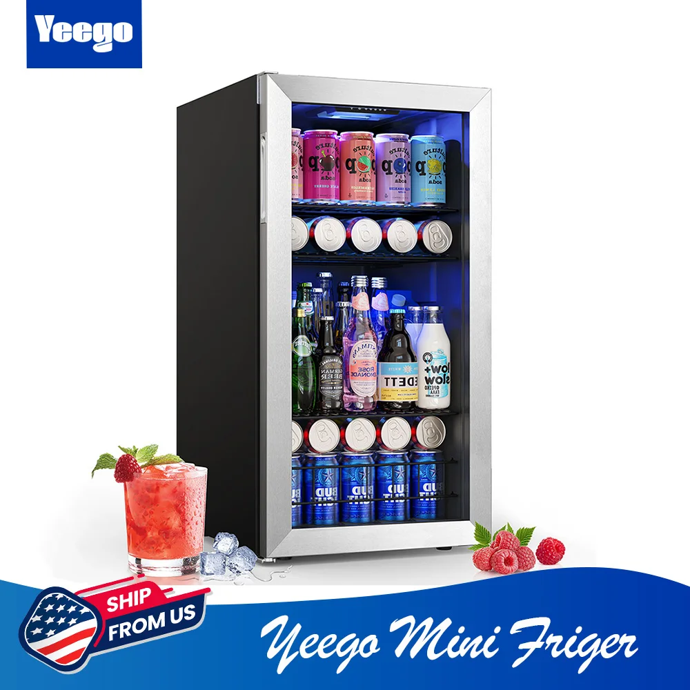 Yeego Mini Fridge Beverage Refrigerator & Cooler 121-Can Capacity with Glass Door & Adjustable Thermostat for Efficient Storage