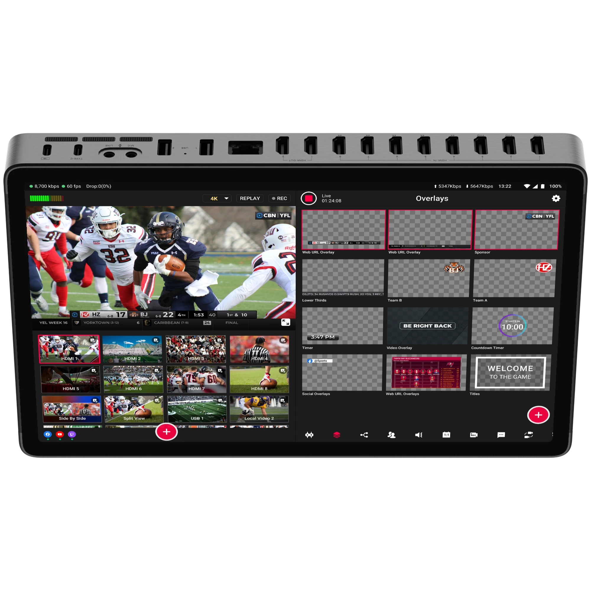 YoloLiv YoloBox Extreme, alles-in-één 4K live videostreamingapparatuur met 8 HDMI-ingangen, Switcher Monitor Encoder Recorder