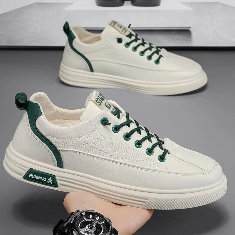 Men's Block Embossed Faux Leather Skate Shoes No Tie Elastic Laces Light Anti Slip Street Office Daily Casual Sneakers Versatile
