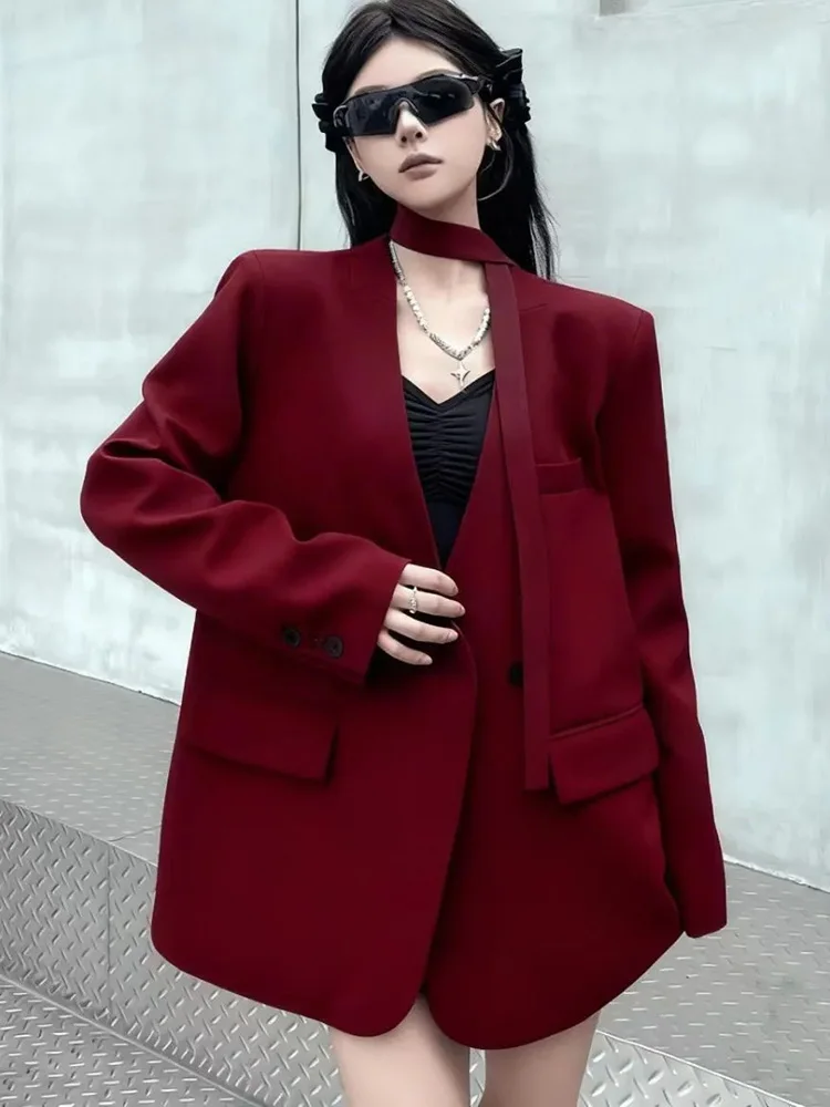 Elegant Lace Up Blazer Women Fashion Long Sleeve Casual Suit Coat Korean Chic Female Fall Winter All Match Solid Design Tops New