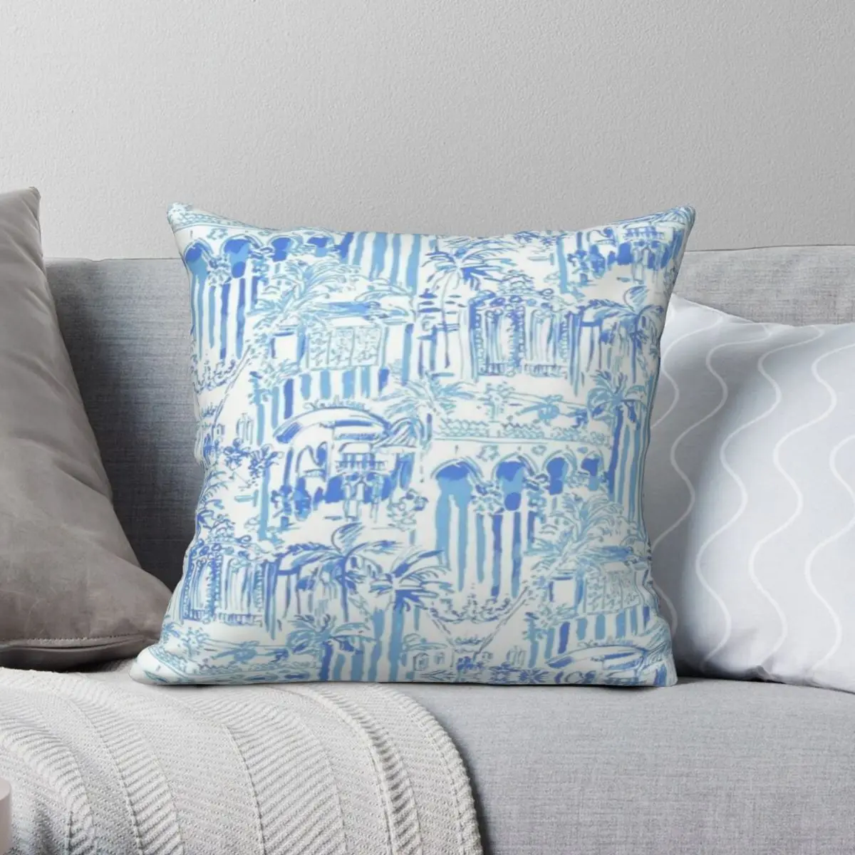 Blue Preppy Wallpaper Pillowcase Polyester Linen Velvet Printed Zip Decorative Pillow Case Home Cushion Cover