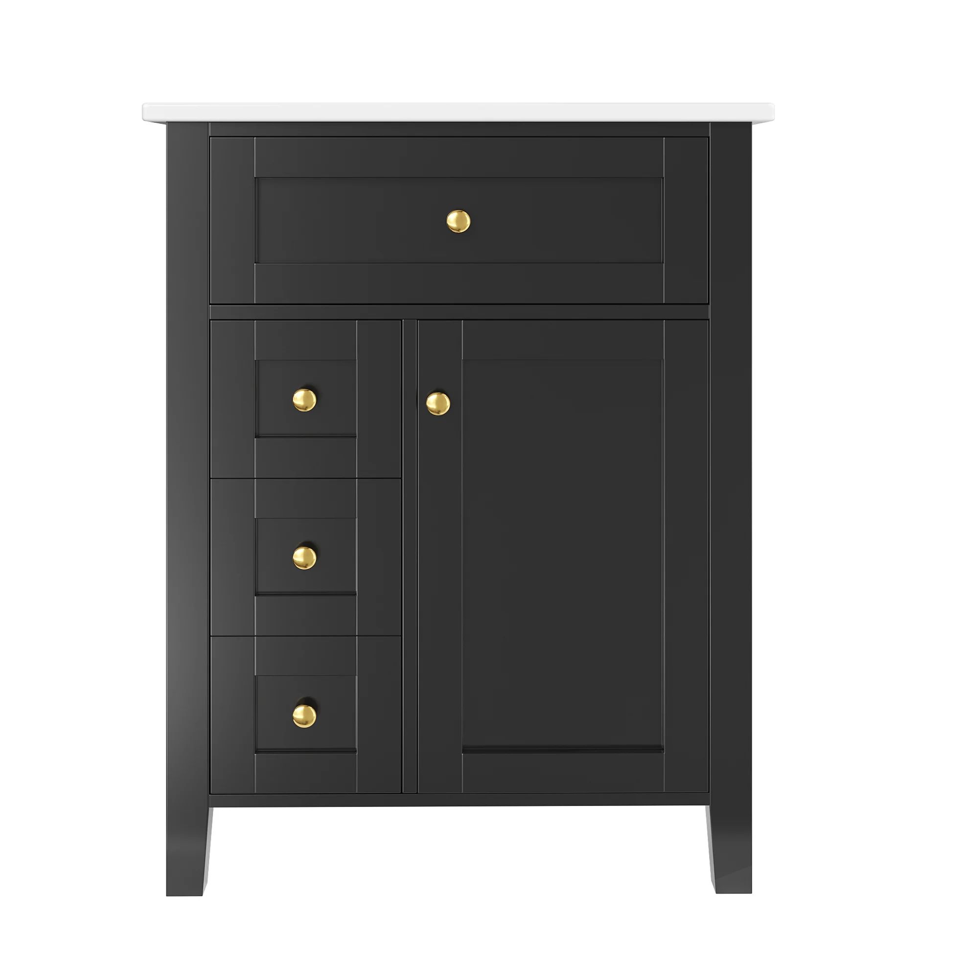 61 cm badkamermeubel met hoogglans zwarte MDF-afwerking, keramische wastafel, soft-close deur en meerdere opbergladen