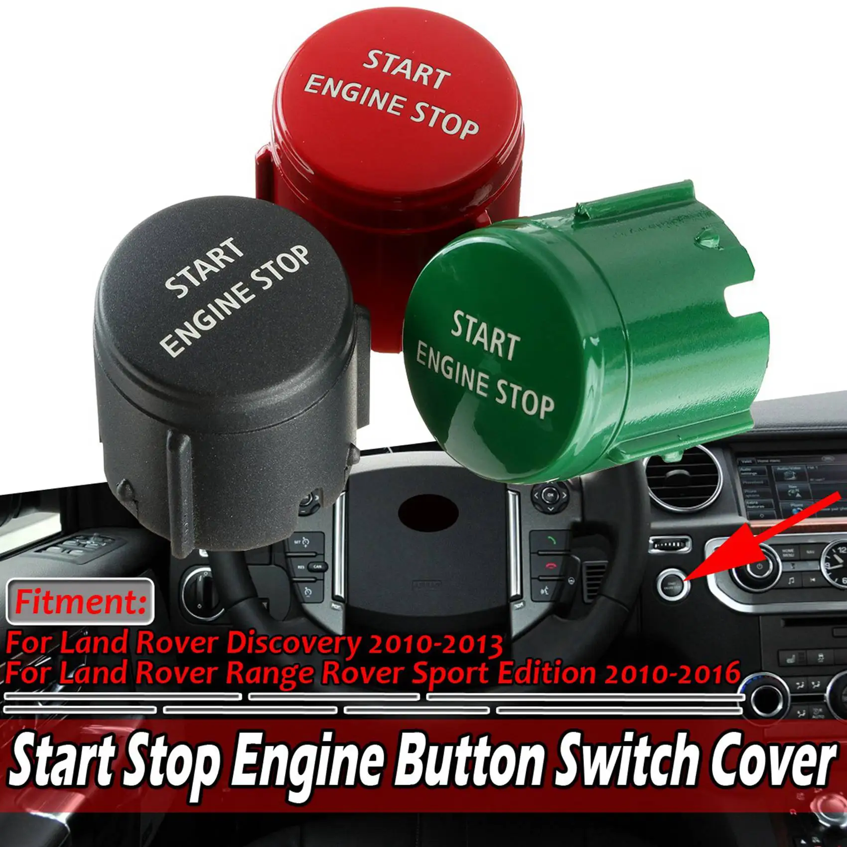 Classy-2X Start Stop Engine Switch Push Button Cover For Land Rover Range Rover Sport Edition 10-16 Discovery 4 10-13 Black