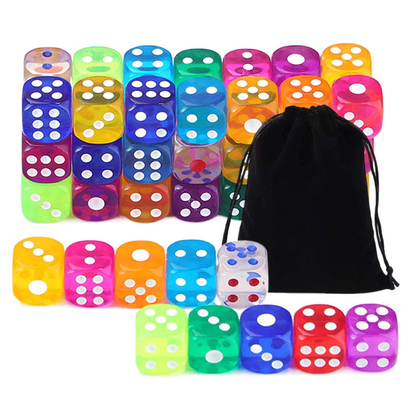 

10~30pcs Dice 14mm with Bag Rounded Edges Dice Table Board Games Party Entertainment Props Transparent Colorful Acrylic TMZ