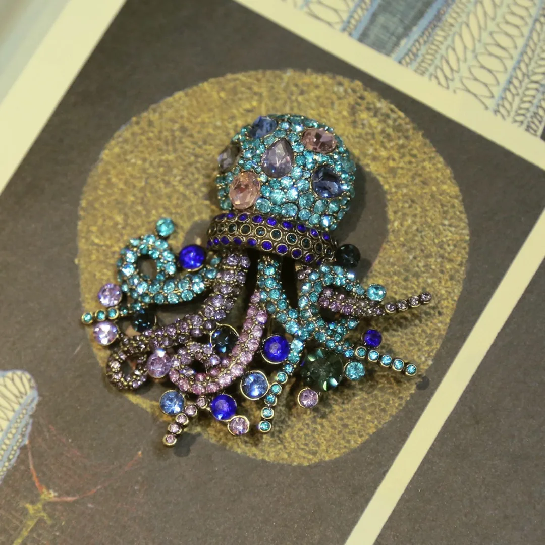 Vintage Barock Stil Octopus Kristall Brosche Pin Für Frauen Männer Mode Klassische Retro Meer Tier Abzeichen