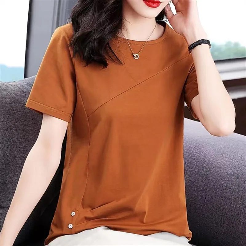 

2024 Newest Summer Short Sleeve T-shirt Women's New Loose Summer Clothes Middle-Aged Female Black Round NeckThin Top