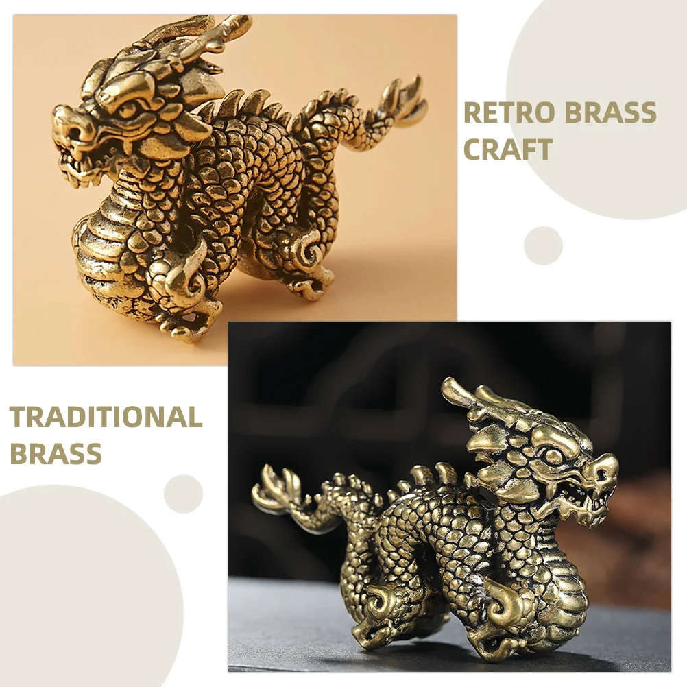 

Brass Dragon Ornaments Mini Lucky Zodiac Flying Statue Desktop Copper Decor Home Office Vintage Metal Figure Craft