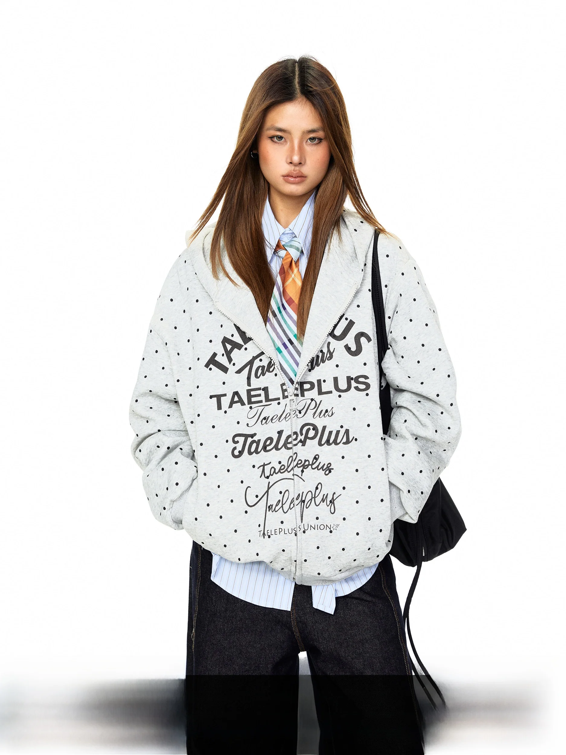 

Свободный кардиган с капюшоном и принтом в горошек, женский, весна-осень, в американском стиле, повседневная верхняя одежда