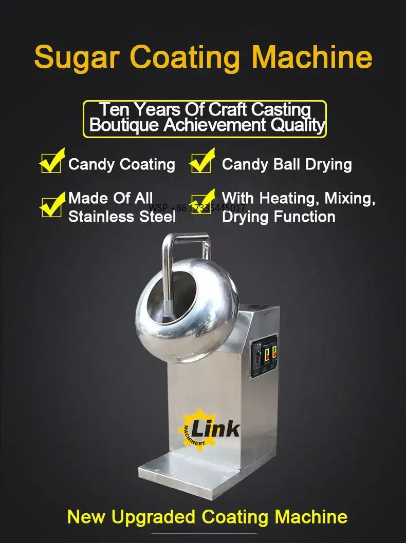 CE Certified Automatic Chocolate Coating Equipment Stainless Steel Nut Sugar Coating Polishing Machine for Peanuts Almonds