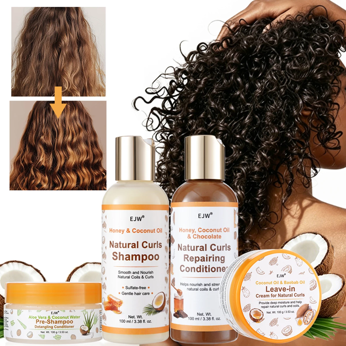 Pre-Shampoo Hair Detangler with Aloe & Coconut | Minimizes Breakage, Hydrates & Strengthens | Pre-Poo Treatment for Natural Curl