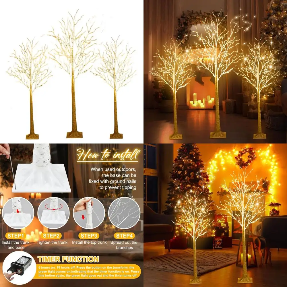 

Березы с подсветкой длиной 4–6 футов и 8 режимами, теплые белые светодиодные фонари на Рождество, День Благодарения и домашний декор