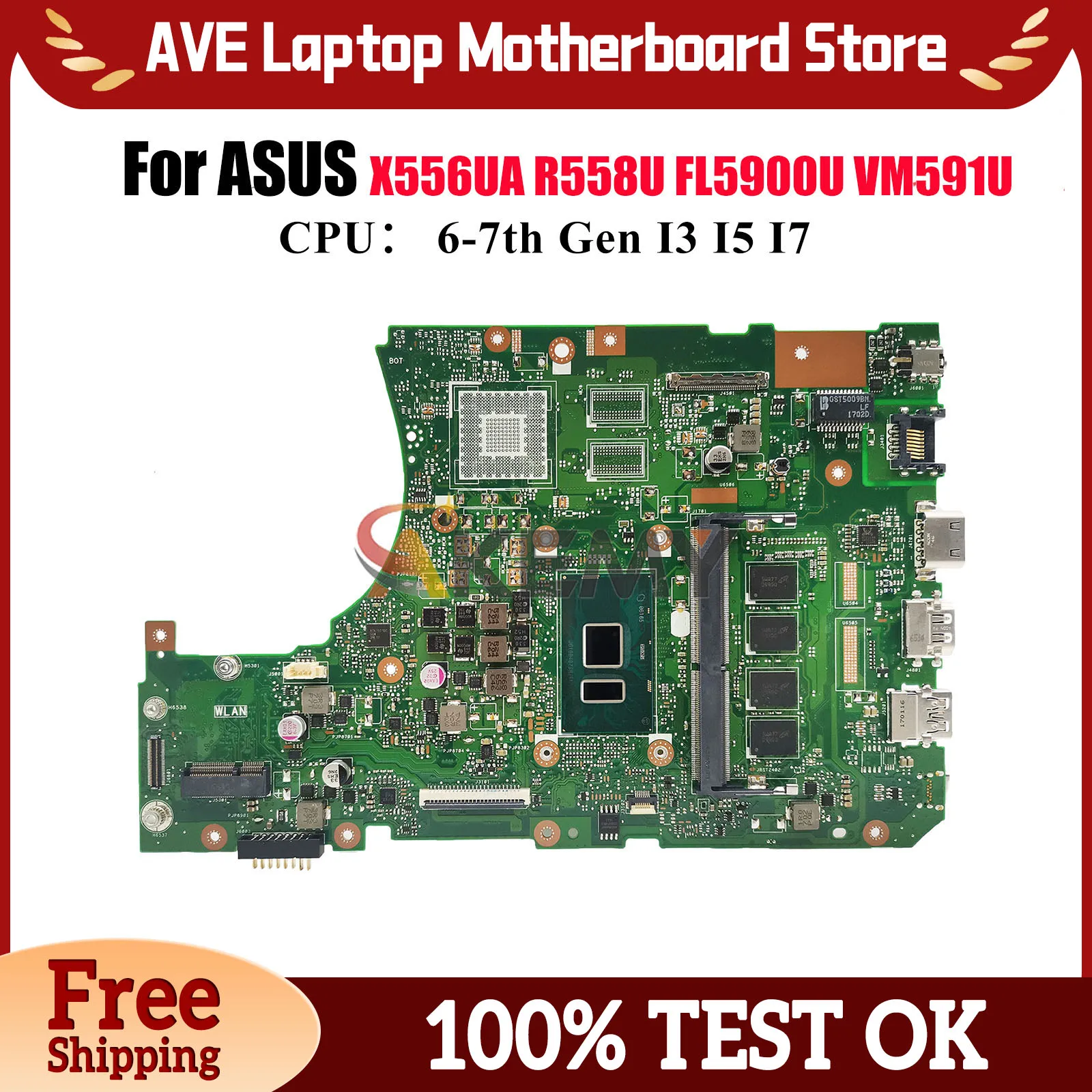 

Материнская плата X556UA для ноутбука ASUS X556UF X556UQK X556UV FL5900U X556UQ X556U VM591U R558U X556URK X556UJ, материнская плата I3 I5 I7 CPU