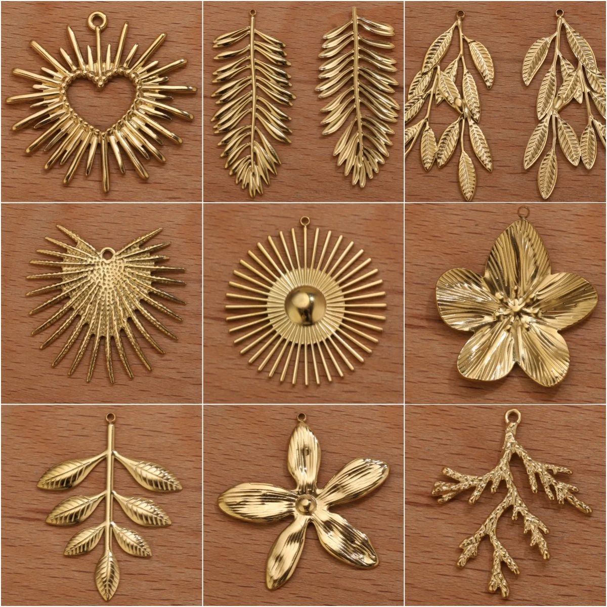 5pcs Stainless Steel Flower Charms Oval Bezel Frame Fan Shape Pendant Bases for DIY Leaf Jewelry Making Necklace Earrings