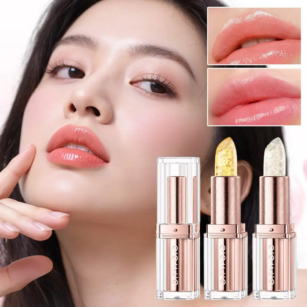 3-in-1 골드 포일 열변색 립스틱 색상 변경 투명 플럼퍼 화장품 젤리 크리스탈 글로스 모이스춰라이징 립 P6G7