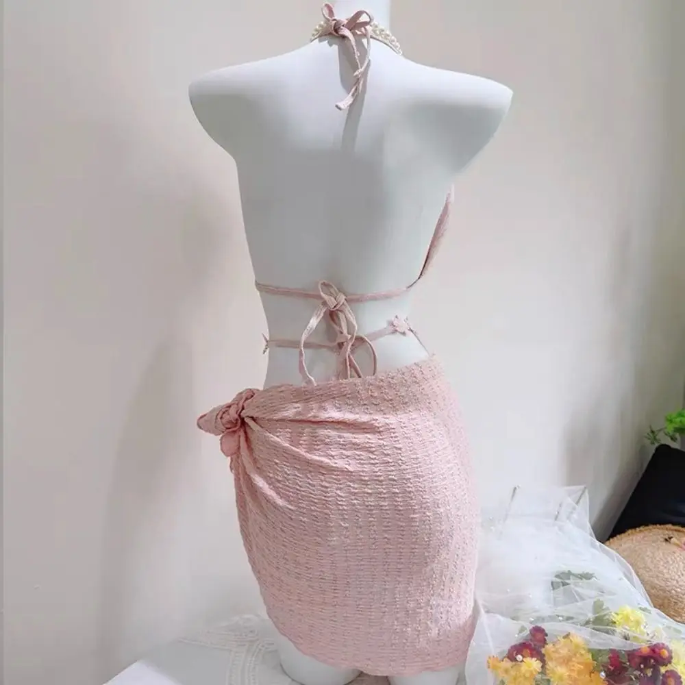 Neues ärmelloses Bikini-Set mit Schnürung, tiefem V-Ausschnitt, 3-teiliger Badeanzug, Strandkleidung, Netz-Badeanzug, Hot Spring – Detail 4