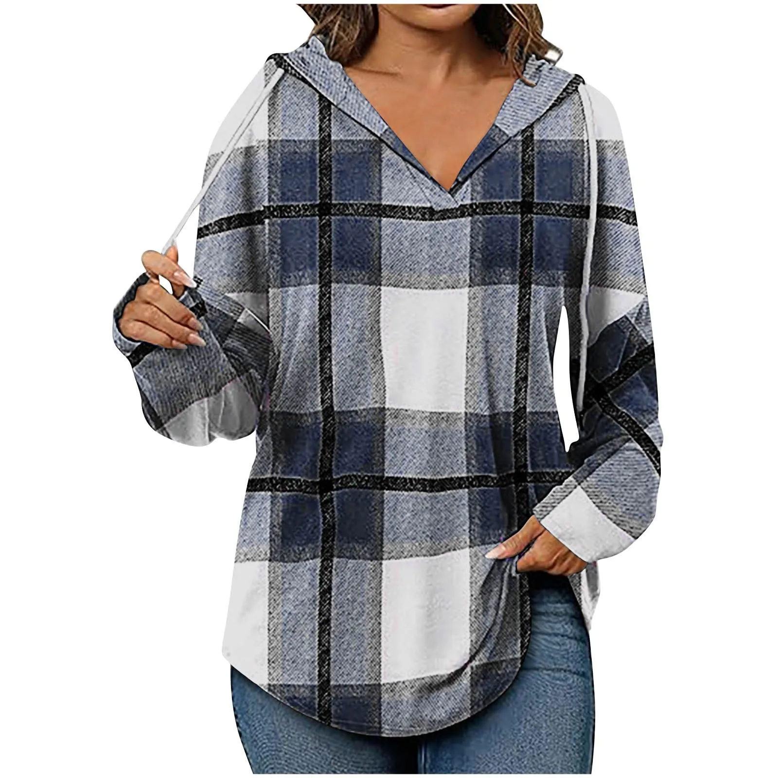 V Neck Plaid Hoodie Pullover For Women Long Dress Sweaters for Women Women Pullover Sweaters for Winter Graphic Sweaters for Men