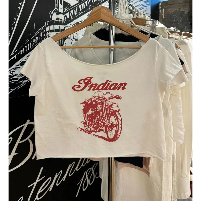 Cseta de Aodão de Manga Curta Estilo Novo Brandy BM para Mulheres, Ombro Descoberto com Borda Rendada, Moda de Verão