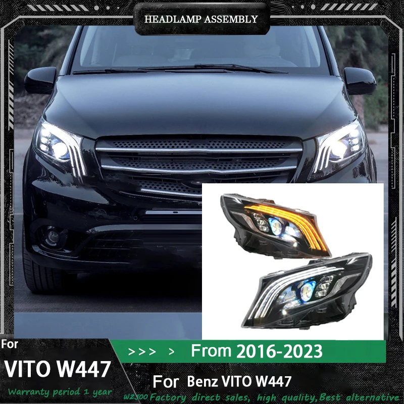 

Автомобильная фара для Benz Vito 2016-2024 W447, светодиодная фара в сборе, обновленная динамическая лампа с высокой настройкой, автомобильные аксессуары