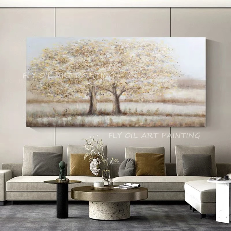 Tree forrest picture large size 100% handmade Textrued oil Painting Home for Living Room Abstract Scandinavian Wall Art