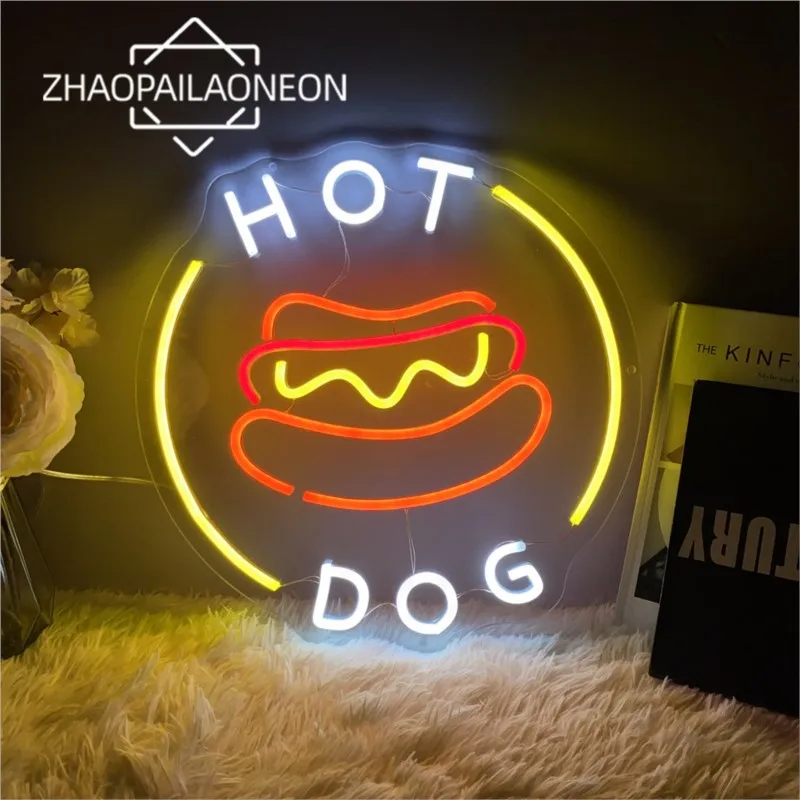 Hot Dog Neon Led Sign Food Neon Light Up Convenience Store Home Decoration Restaurant LED Lamp Neon Light Wall  Art Decoration