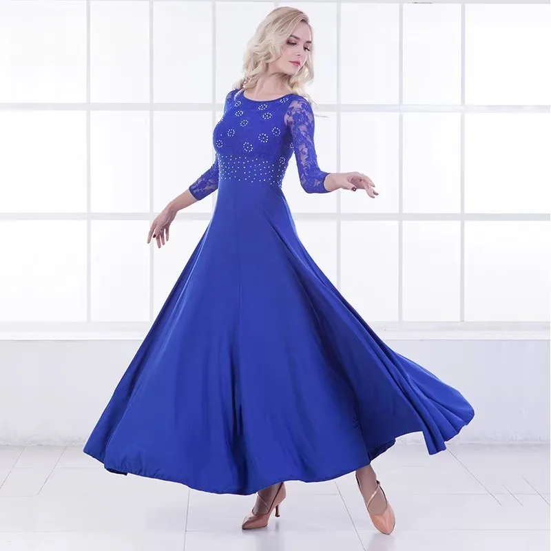 

Customized Modern Dance Dress with Long Sleeves Ballroom Dance Dress Waltz Performance Costume