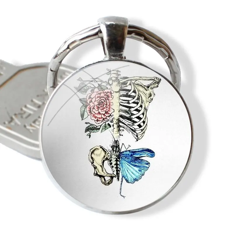 Keychain Handmade Glass Cabochon Key Ring Holder Pendant Key Chains Medical Human Organs Brain Meridian Kidney Diagram