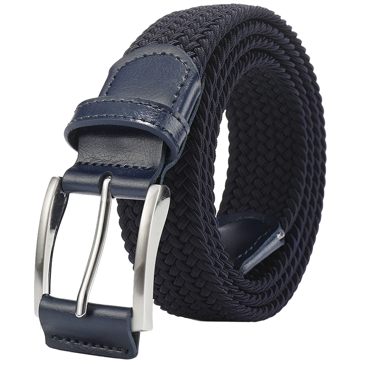 Leather elastic woven waistband, men's and women's needle buckle casual waistband, unisex non perforated pants