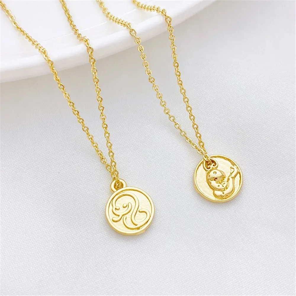 Colgante de marca de bendición de serpiente del zodiaco chapado en oro de 14K de Año Nuevo, cuentas de joyería DIY para collar, pulsera, accesorios artesanales