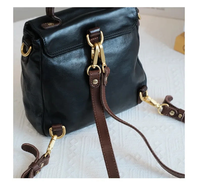 Mochila pequeña de cuero genuino natural para mujer, bolso escolar de piel de vaca real, diseñador al aire libre, fin de semana, negro, moda