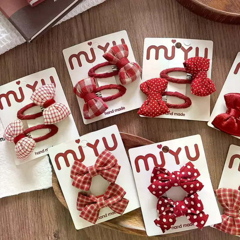 

1 пара новогодних милых заколок для волос с красным бантом, детские заколки для волос для девочек, заколки, аксессуары, заколка для волос, головной убор, украшение для головного убора