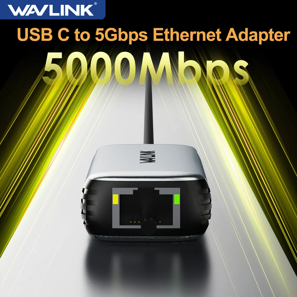 WAVLINK Adaptateur USB C Vers Ethernet 5Gbps - RJ45 Gigabit - Compatible Windows, Mac, Linux - Sans Pilote