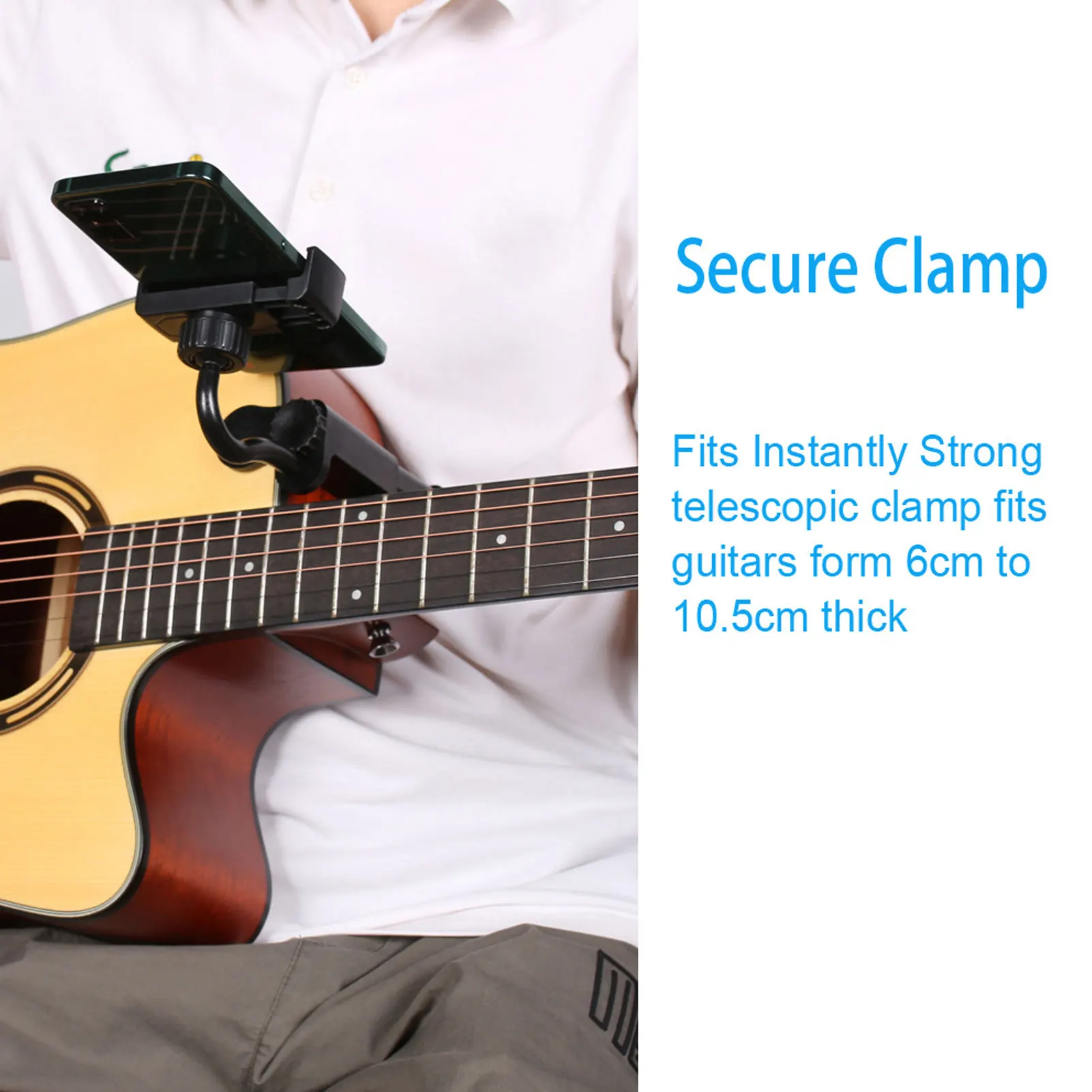 Guitar Phone Holder Stringed Instrument Phone Holder Adjustable Clamp Mount Phone Stand for 6-10.5cm Thick Bass Guitars Ukuleles