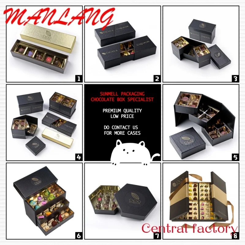 Custom  Food Grade Custom Logo Truffle Chocolate Packaging Paper Gift Boxes With Dividers Luxury Black Bonbon Chocolate Box