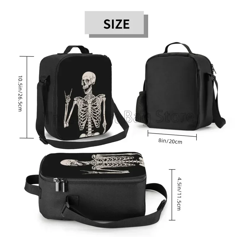 Halloween Skeleton Funny Skull Portable Lunch Bag Insulated  Box Reusable Totes with Adjustable Strap for Work Picnic Beach