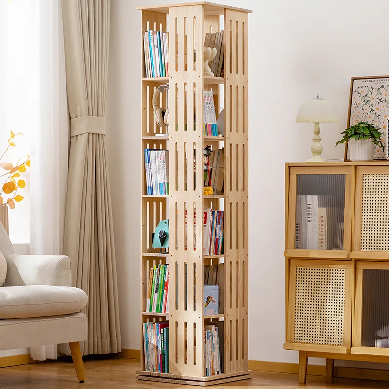 Solid wood rotating 360-degree floor-to-ceiling living room furniture simple light luxury children's bookcase household high-end