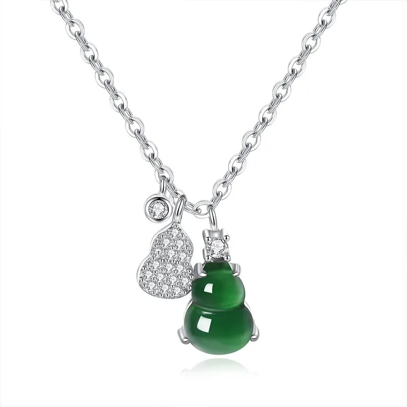 

Sterling silver s925 necklace women's natural jadeite gourd new niche collarbone chain high