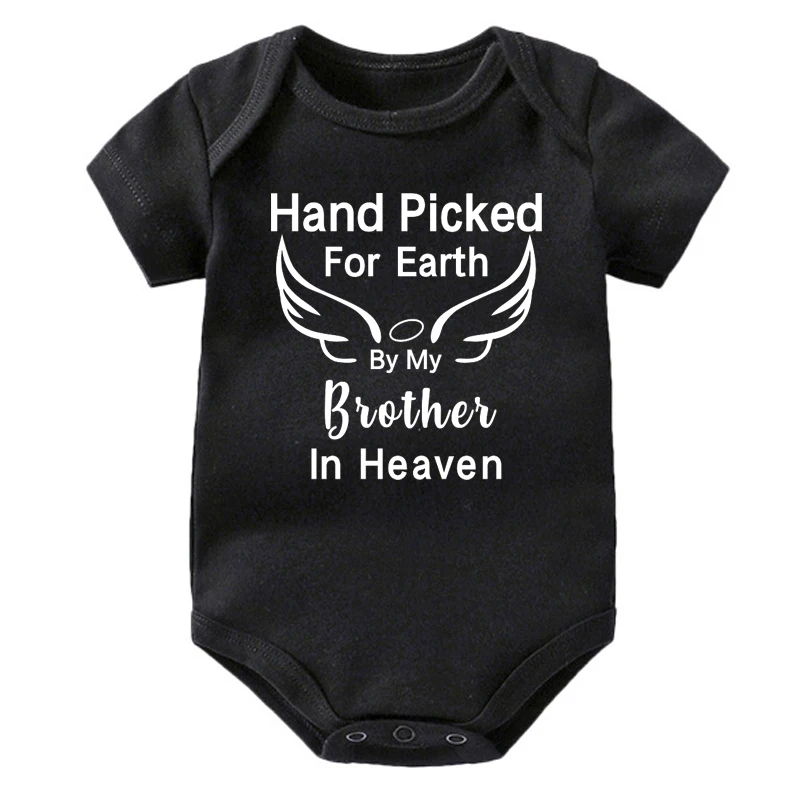Hand Picked for Earth By My Brother/Sister In Heaven Print Baby Bodysuit Romper Summer Short Sleeve Cotton Jumpsuit Ropa Clothes