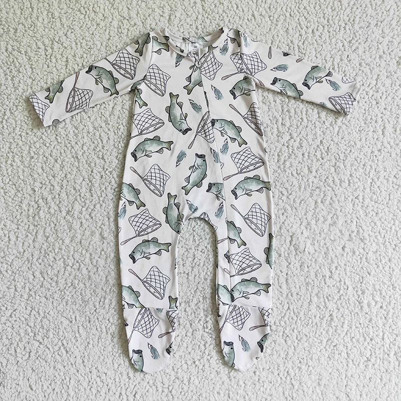 

Fashion Baby Boy Fishing Zipper Romper Onesie Long Sleeve Bodysuit Snap Botton Jumpsuit Kids Toddler One-piece Clothes Onesie