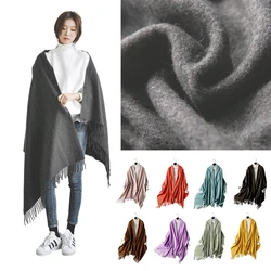 Lady Autumn Winter Solid Color Thicken Dual Purpose Scarf  Poncho 30% Australian Wool Warm Shawl Wrap Women Fashion Tassel Scarf