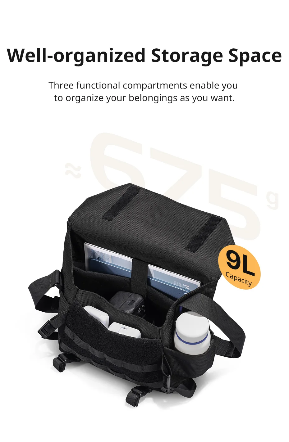 Ulanzi BC08 Umhängetasche, 9 l Fassungsvermögen, spritzwassergeschützt, Universaltasche, Fotografie-Umhängetasche für DSLR-Kamera, Outdoor-Reise-Organizer – Detail 2